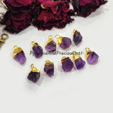 Natural Raw Purple Amethyst Gold Electroplated Connectors, February Birthstone, Sold By Piece